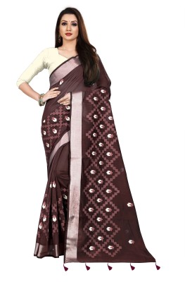 SARETRA MALL Embroidered Bollywood Cotton Silk Saree(Brown)