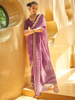 ANOUK Printed Daily Wear Georgette Saree(Purple)