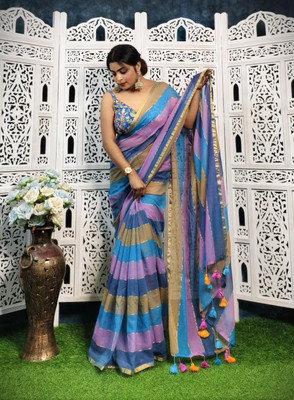 BongLooms Woven Sharara Saree Handloom Mulmul Saree(Multicolor)