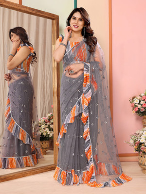 Divastri Embroidered Bollywood Net Saree(Grey)