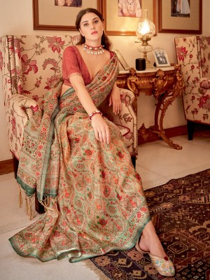 Sareemall Printed Daily Wear Pure Silk Saree(Beige)