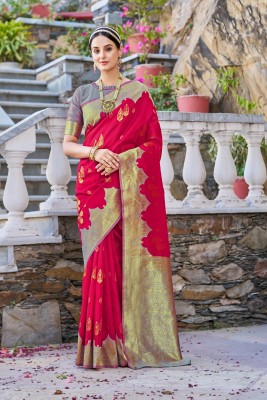Sariya Woven Banarasi Jacquard, Silk Blend Saree(Pink, Grey)