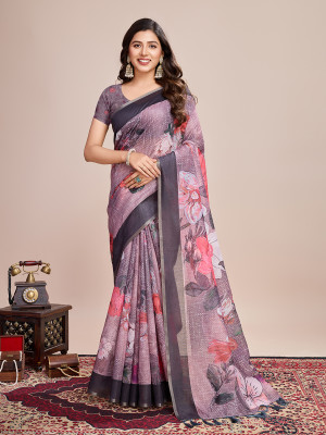 OFLINE SELECTION Printed Daily Wear Linen Saree(Multicolor)