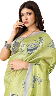 Priyashi Printed Mysore Art Silk Saree(Green)