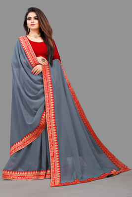 GUNHILD Self Design, Temple Border Banarasi Lycra Blend Saree(Red)