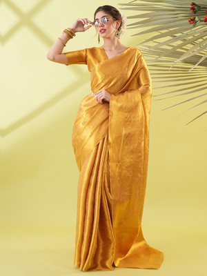 Divastri Woven, Embellished Banarasi Tissue, Pure Silk Saree(Gold)