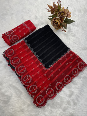 ZOYAL ENTERPRISE Striped Bollywood Georgette Saree(Red, Black)