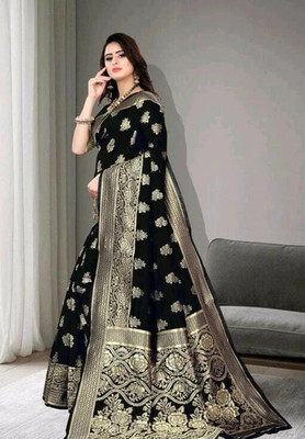 SHRIMAY Woven Kanjivaram Silk Blend Saree(Black)