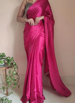 KV Fashion Solid/Plain Bollywood Satin Saree(Magenta)