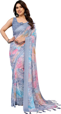 Queenswear Creation Printed Daily Wear Georgette Saree(Grey)