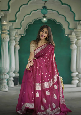 rujave Woven Kanjivaram Linen Saree(Magenta)