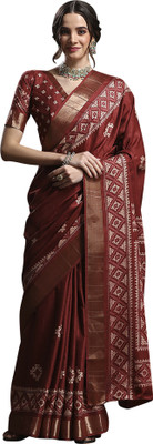 Divastri Printed Madurai Silk Blend Saree(Maroon)