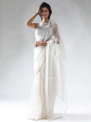 Divastri Embellished Bollywood Organza Saree(Cream)