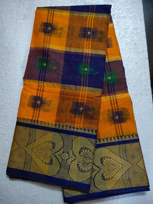 Ghosh handloom Self Design Tant Pure Cotton Saree(Mustard)