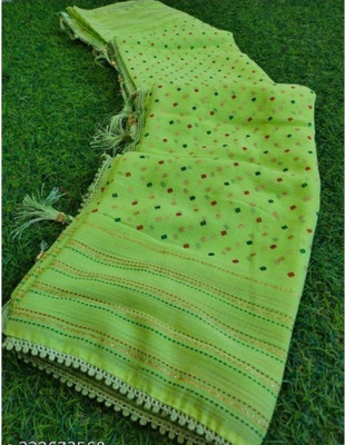 HouseOfCommon Printed Bollywood Chiffon Saree(Green)