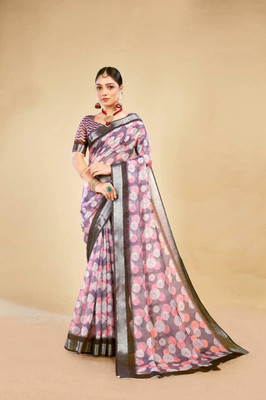 Rachna Printed Daily Wear Linen Saree(Multicolor)
