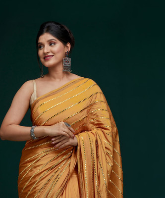 kamaldesigner Embroidered Bollywood Art Silk Saree(Cream)