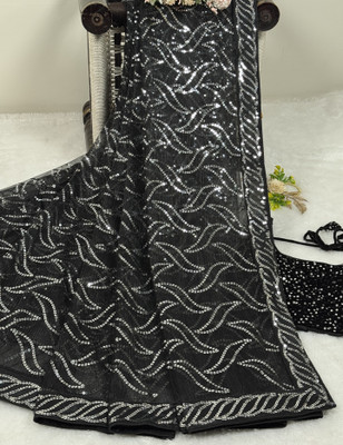 SROLY Embellished Bollywood Net Saree(Black)