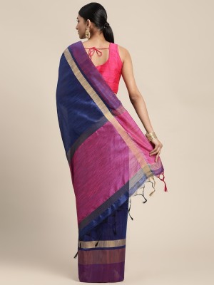 Pandadi Saree Solid/Plain Daily Wear Cotton Silk Saree(Dark Blue)