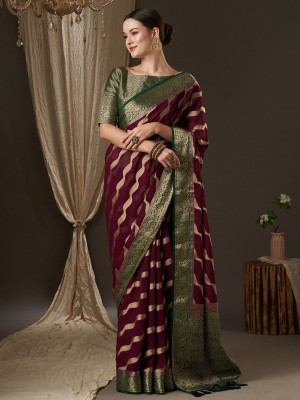 ANOUK Woven Kanjivaram Pure Cotton Saree(Brown)