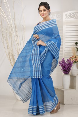 PuJoy Self Design, Woven Tant Pure Cotton Saree(Light Blue)