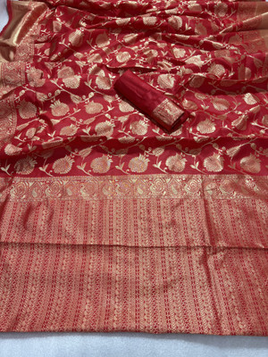 SHREE KSHETRAPAL CREATION Self Design Banarasi Pure Silk Saree(Red)