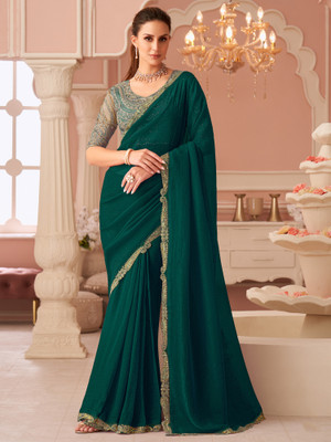 Tasrika Solid/Plain Bollywood Georgette Saree(Green)