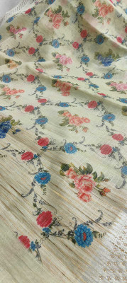 PoojaCreation Digital Print Banarasi Linen Saree(Light Green)