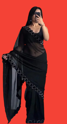 JUDYDALL Temple Border Bollywood Georgette Saree(Black)