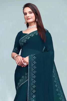 meaven tex Embellished Bollywood Georgette Saree(Light Blue)