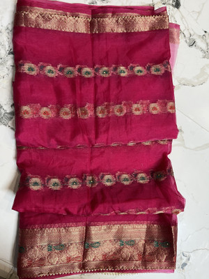 GENRAL Woven, Embroidered, Floral Print, Blocked Printed Bollywood Organza Saree(Pink)