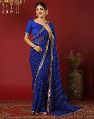 SIRIL Embroidered Bollywood Georgette Saree(Blue)