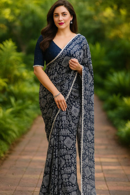 Samai Printed Daily Wear Georgette Saree(Dark Blue)