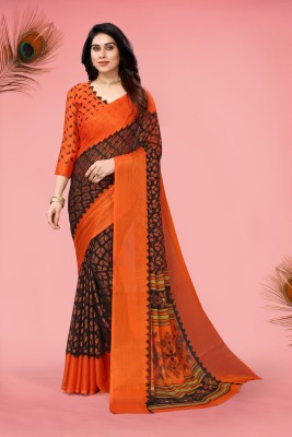 Divastri Printed, Self Design Bollywood Chiffon, Brasso Saree(Orange)