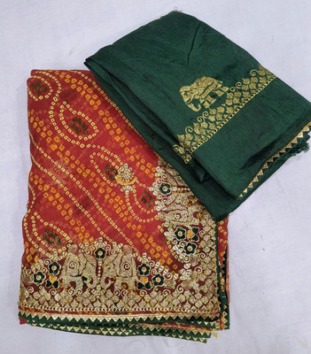 Var Vadhu Embroidered Bandhani Georgette Saree(Red)