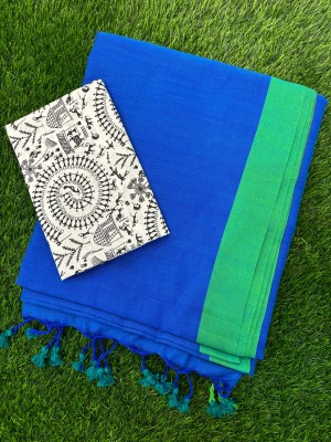 SMRITI BOUTIQUE Animal Print Bollywood Handloom Pure Cotton Saree(Blue, Light Green, Black)