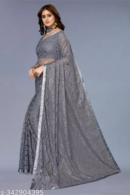 NEXA Solid/Plain Bollywood Net Saree(Grey)