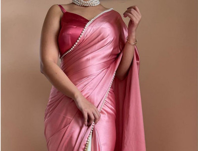JAY BHAGATBAPA CREATION Solid/Plain Bollywood Satin Saree(Blue)
