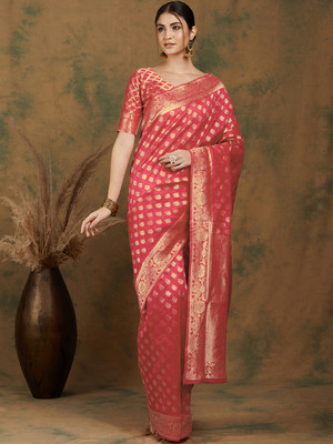 ShopGlobal Woven Banarasi Jacquard Saree(Orange)