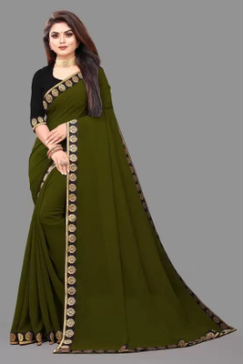 OKTAT Solid/Plain Banarasi Georgette Saree(Black)
