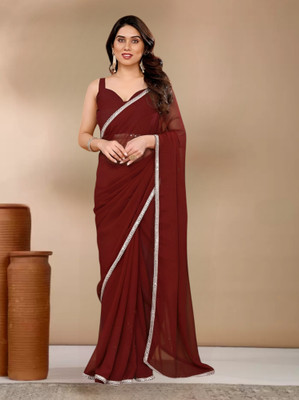 Avishafab Solid/Plain Bollywood Georgette Saree(Maroon)