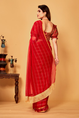 DIVYASHAKTI FASHION Embellished Daily Wear Chiffon Saree(Red)