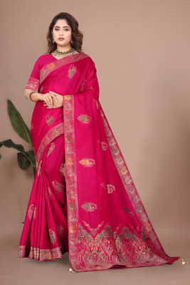 SuratSareeMall Striped Banarasi Viscose Rayon Saree(Pink)