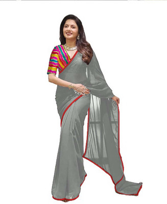 Sareez House Solid/Plain Daily Wear Georgette Saree(Grey)