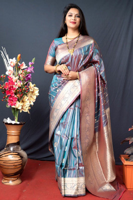 KAVYA Woven Kanjivaram Art Silk Saree(Multicolor)