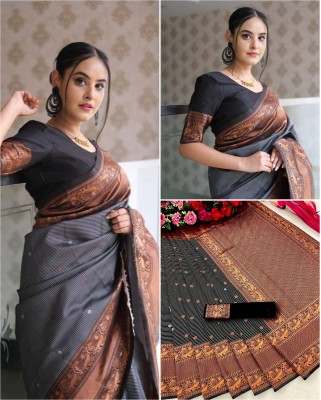 het designer studio Paisley, Woven Banarasi Jacquard, Art Silk Saree(Black)