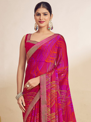 Anouk Rustic Printed Bollywood Chiffon Saree(Pink)