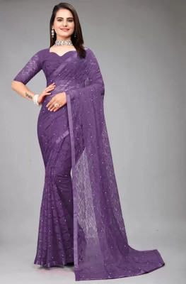 Suali Self Design Bollywood Net Saree(Purple)