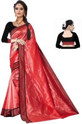 Arun Creation Striped Daily Wear Lycra Blend Saree(Red)