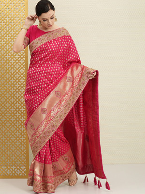 House of Pataudi Woven Daily Wear Silk Blend Saree(Pink)
